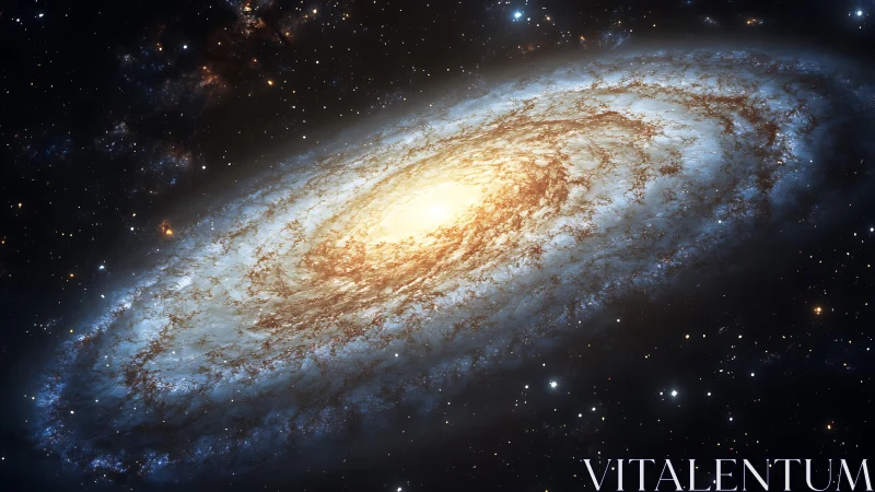 Spiral galaxy glows in deep space, radiating luminous starlight