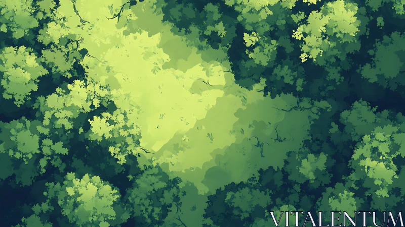 Sunlit forest hollow framed by whispering emerald canopies.