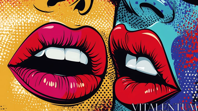 Electric lips trade secrets in a neon pop art whisper storm