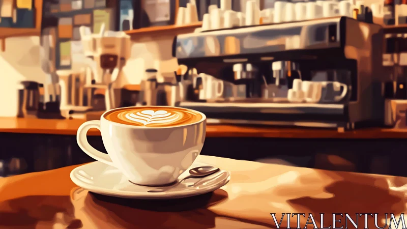 Latte art in barista workstation with defocused espresso rig.