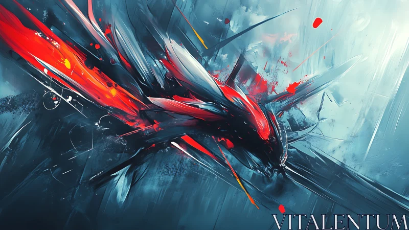 Dynamic red energy burst intersecting cool cyan motion field