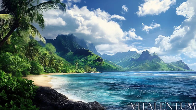 Tropical Island Paradise with Volcanic Mountains