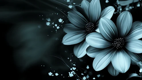 Monochromatic Cosmos Flowers With Particle Effects.