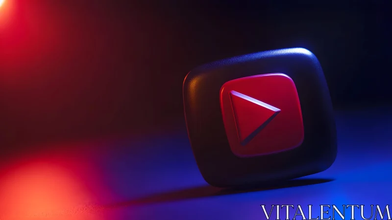 Modern 3D YouTube Play Button Icon in Vibrant Neon Lighting.