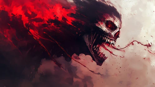 Skull-headed demon lunges forward trailing crimson smoke