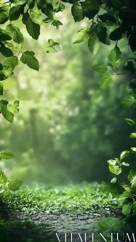 Natural garden pathway framed by green foliage.