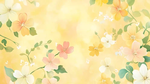 Soft blossoms drift like sunlit whispers across gold