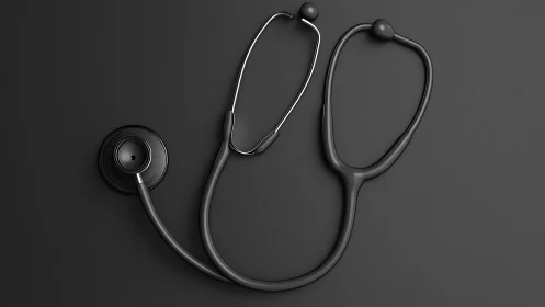 Black medical stethoscope on dark clinical background.
