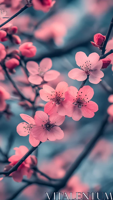 Pink Spring Blossoms Dancing on Delicate Branches.
