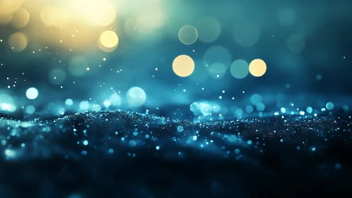 Soft shimmer of blue lights drifting through quiet dusk.