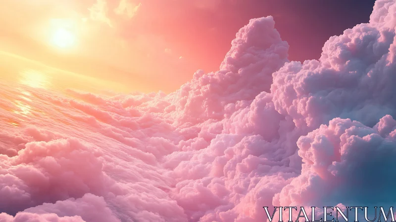 Sunrise illuminates dense pink clouds above glowing horizon