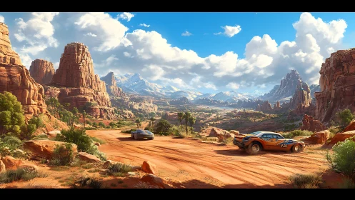 Desert canyon racers carving sunlight through red rock trails.