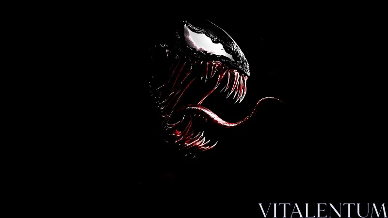 Glossy fanged alien creature portrait in high contrast lighting