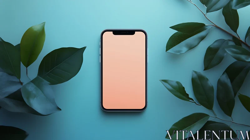 Calm smartphone moment framed by gentle leafy greens.