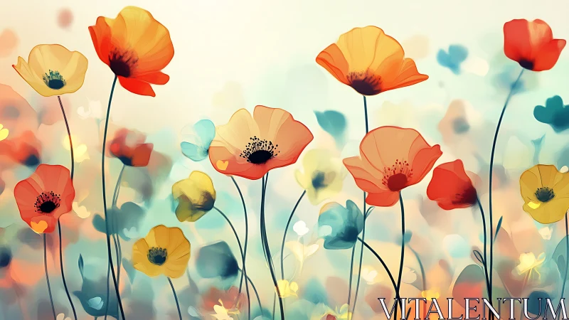 Dreamy Garden of Vibrant Poppies in Soft Watercolor