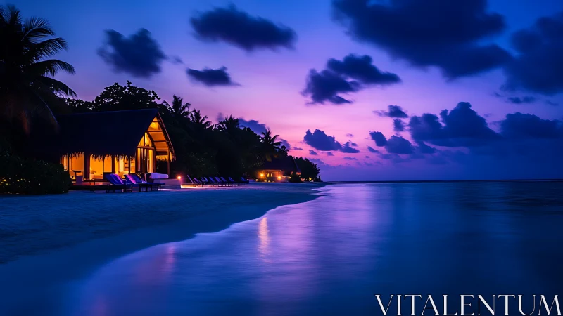 Illuminated Beachfront Dwelling at Twilight