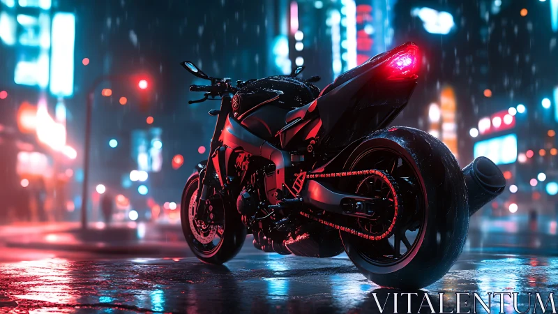 Neon city streets cradle a lone futuristic night rider.