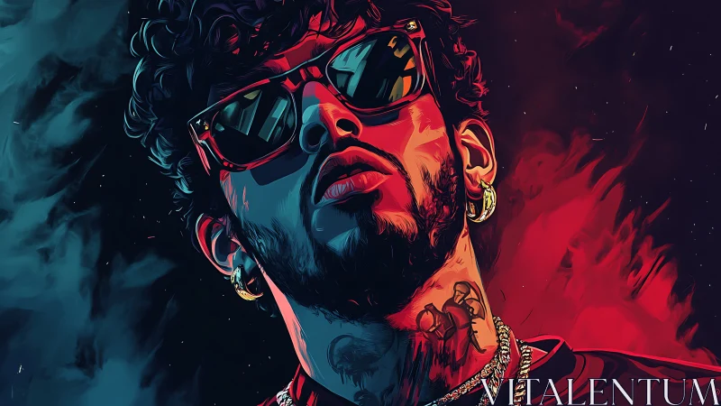 Neon-lit urban icon swaggering through cosmic smoke.