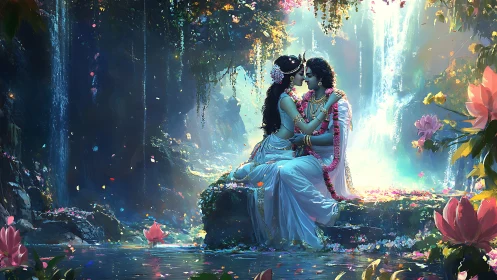 Divine Lovers in Luminous Garden Sanctuary