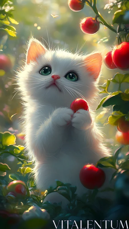 Whisker-soft Kitten Palming Ruby Orchard Dreams.