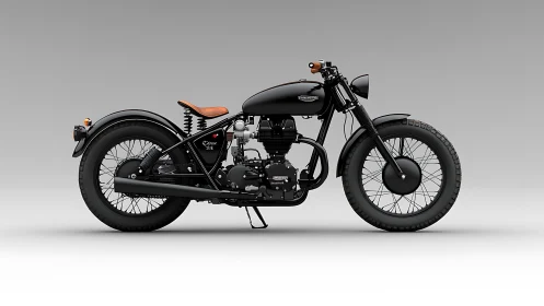 Side-profile render of minimalist retro single-cylinder motorcycle.