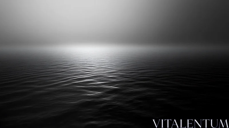 Monochrome seascape renders low-contrast horizon in dense fog
