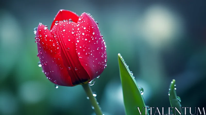 Red Tulip with Water Droplets