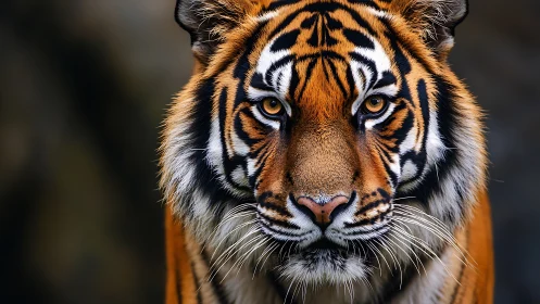 Front-facing tiger portrait with detailed facial markings.