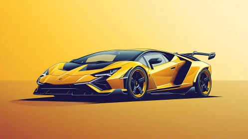 Golden supercar illustration glows against sleek sunset horizon