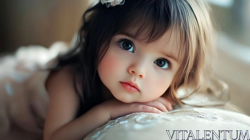 Softly lit child portrait captures wide-eyed dreamy gaze