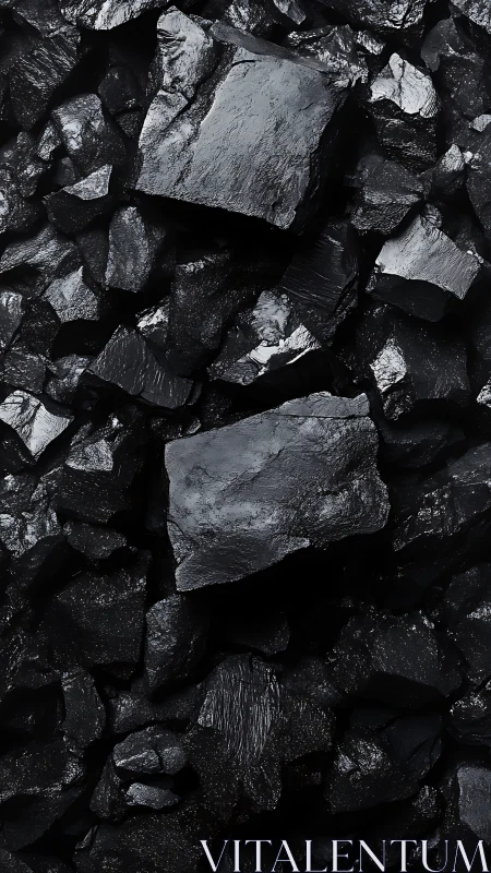 Wet coal fragments form a high-contrast, textural surface field
