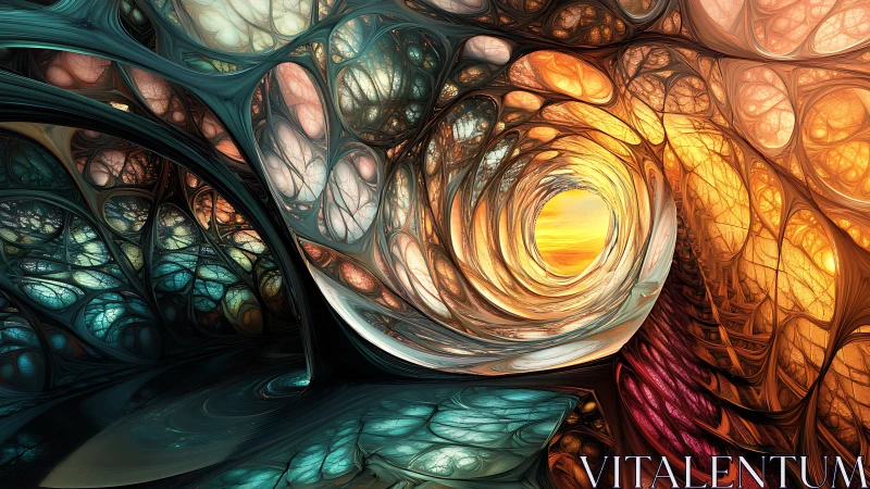 Swirling light tunnel invites a colorful journey into sunset