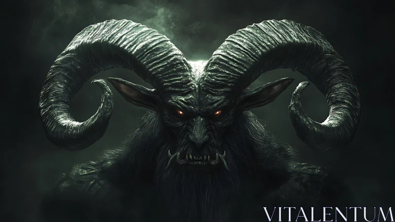 Demonic horned beast portrait in cinematic low key lighting.
