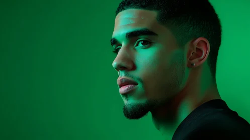 Male profile portrait under dramatic green studio light