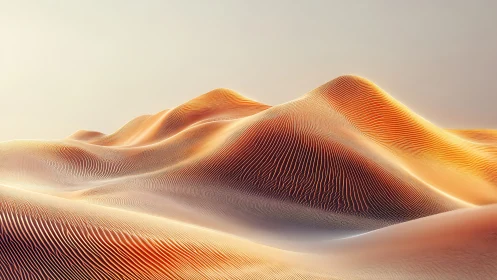 Parametric golden dunes with luminous contour lines at dusk.