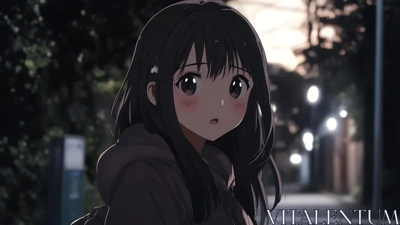 Soft dusk stroll with a shy girl on a quiet city street.