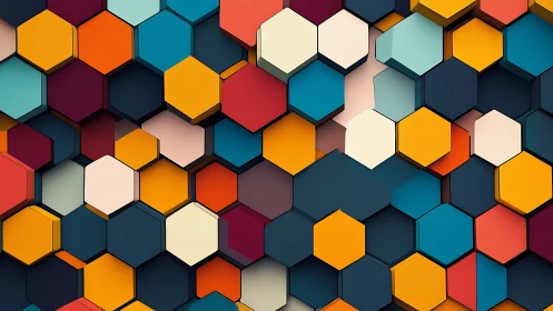 Geometric hexagonal blocks in multicolor layered arrangement.