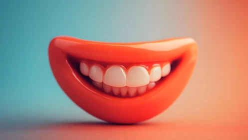 Bright Cartoon Smile with Shiny Teeth on Colorful Gradient Background.