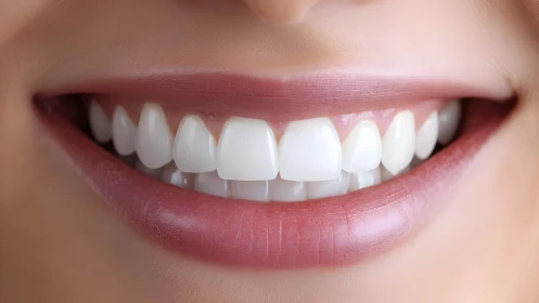 Close-up of bright white smile with perfect teeth, natural lighting.