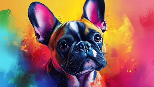 Color-splashed French bulldog in a joyful neon daydream.