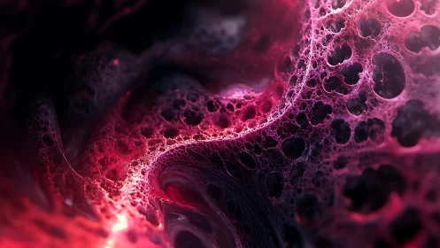 Abstract Pink and Black Cellular Fractal Art with Glowing Highlights.