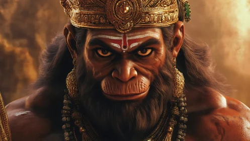 Regal monkey warrior gazes ahead with calm, fiery strength.