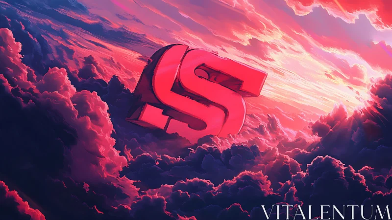 Volumetric 3D S monogram floating in neon magenta storm clouds