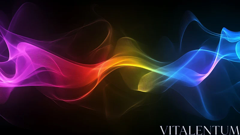 Radiant neon light waves flow across a deep cosmic void