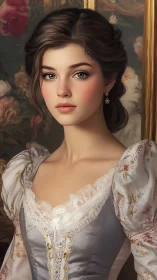 Graceful young lady in vintage lace and soft florals.