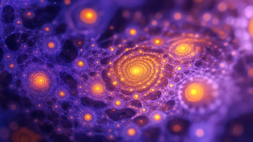 Cosmic firefly spirals glowing in a velvet violet void.