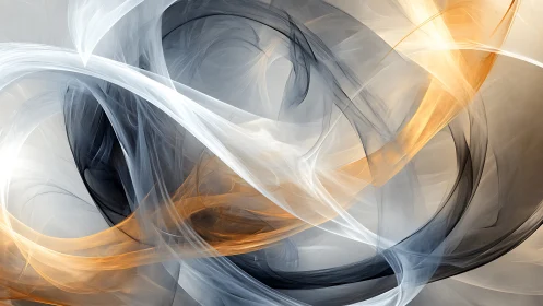 Dynamic curvilinear ribbons in layered abstract digital composition.
