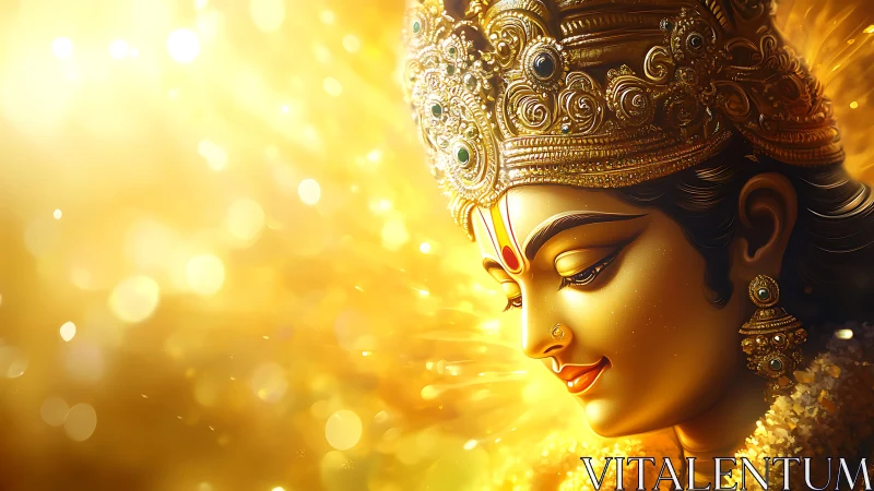 Radiant golden goddess profile bathed in ethereal divine light.
