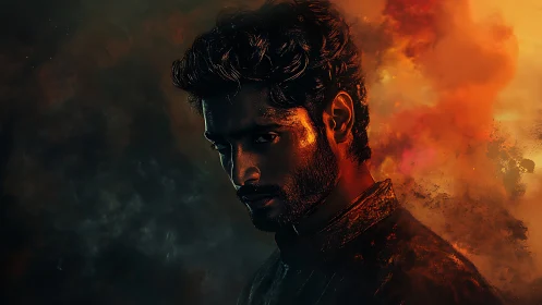 Male figure is lit by directional warm and cool contrast