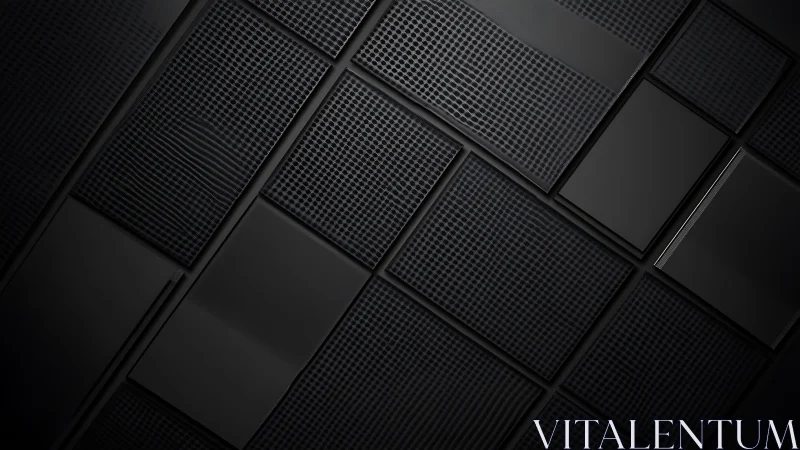 Dark geometric grid panels with textured black surfaces.